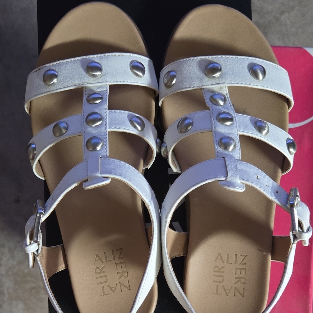 White and Tan Sandals with Adjustable Straps